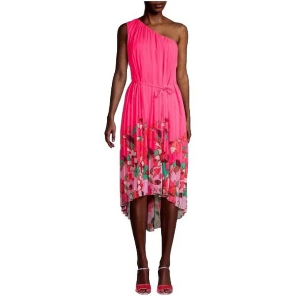 Ted Baker Pink Floral One Shoulder Asymmetrical Dress - Picture 2 of 8